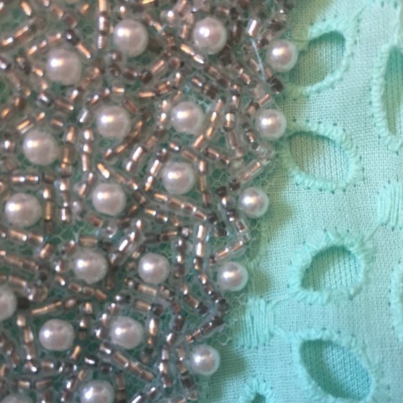 Grad Dress Mint Embroidered Lace Beaded Collar - Picture 3 of 16